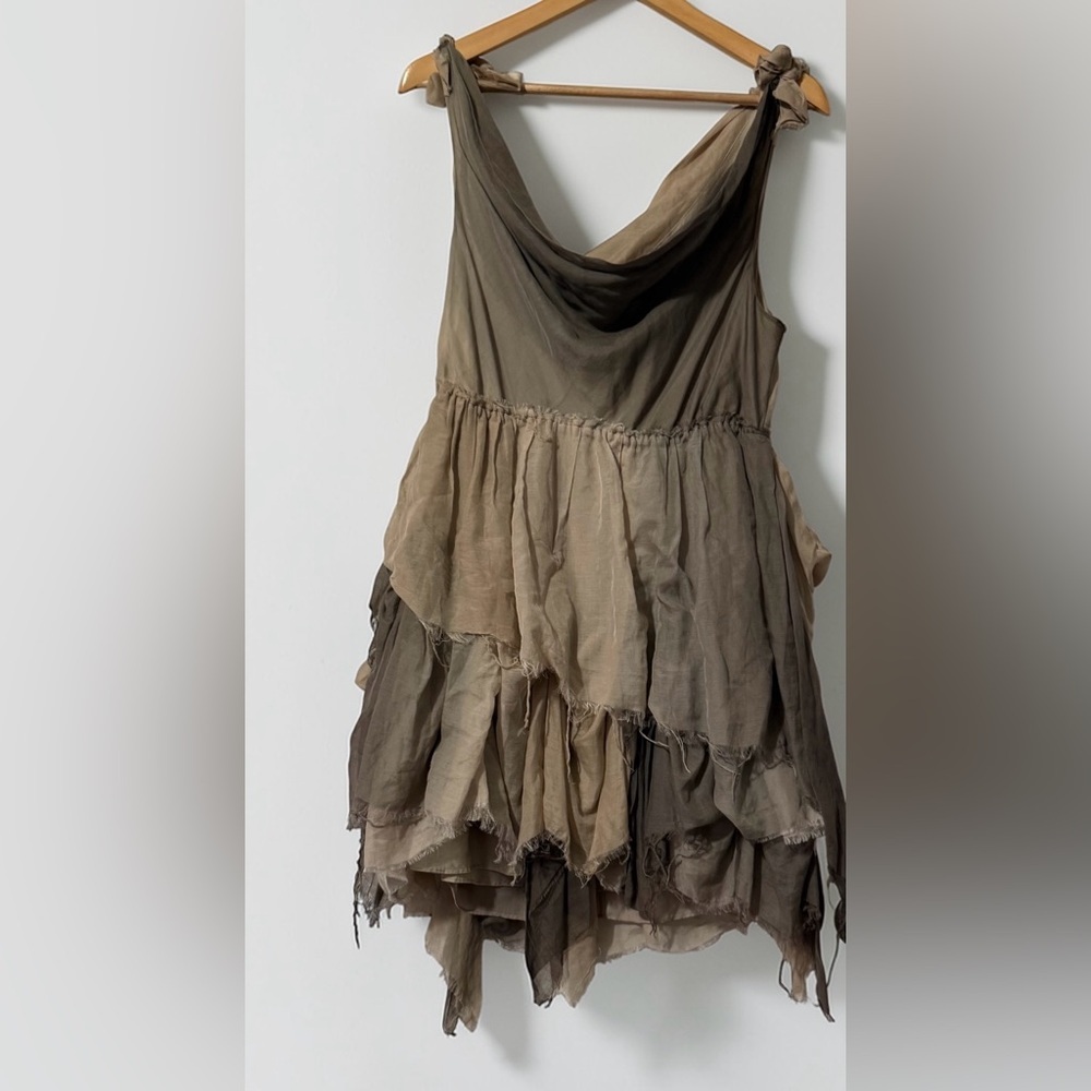Alice + Olivia Olive and Taupe Layered Silk Dress
